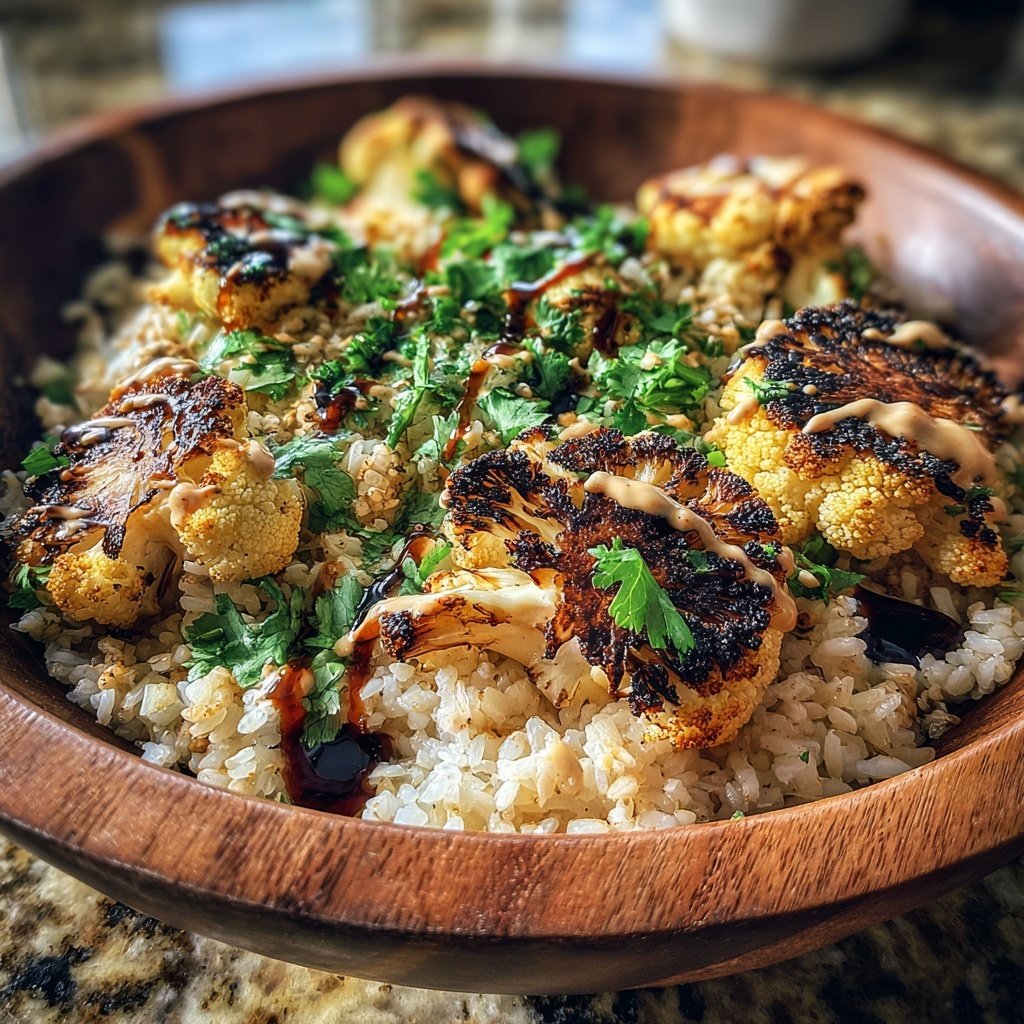 Roasted Cauliflower Tahini Rice Bowl
