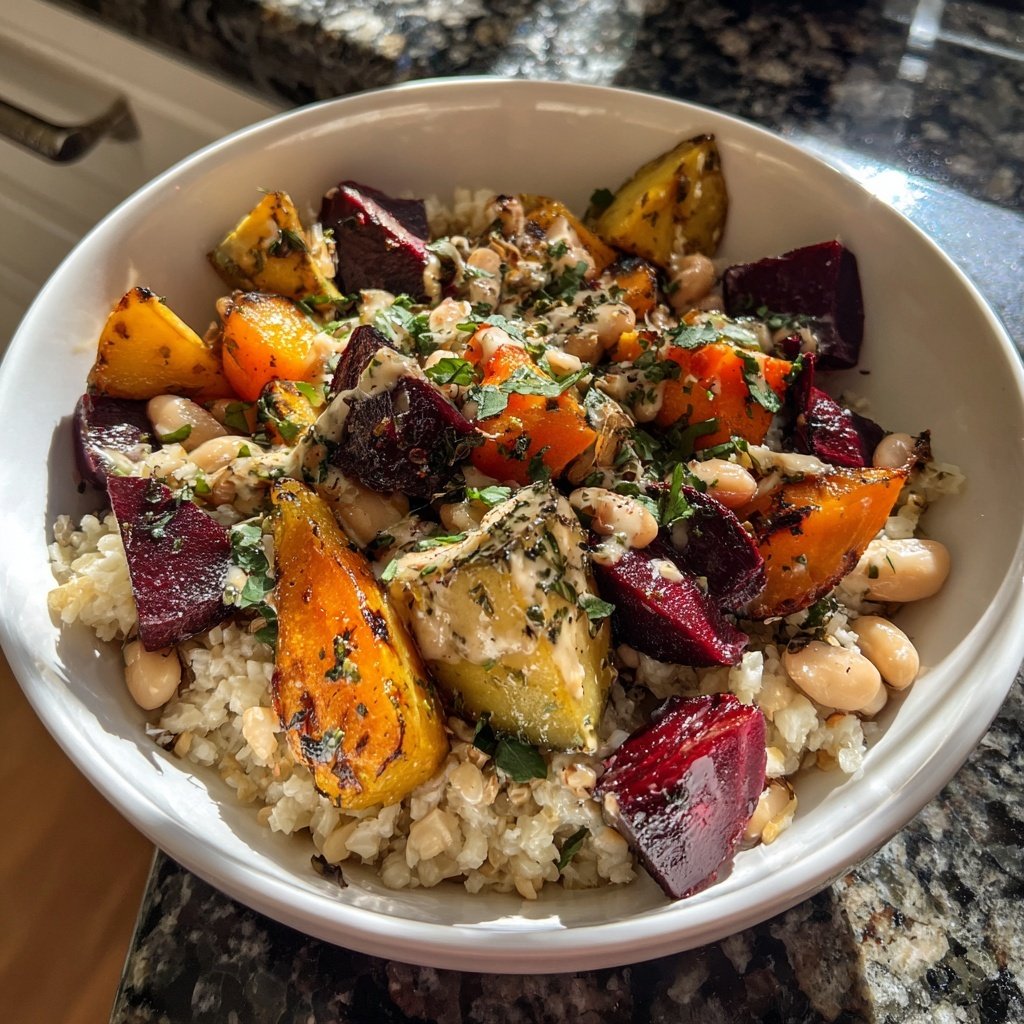Roasted Beet White Bean Grain Bowl