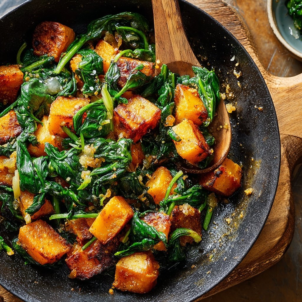 Roasted Sweet Potato Spinach Skillet