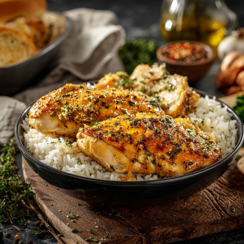 Garlic Butter Chicken And Rice Dinner