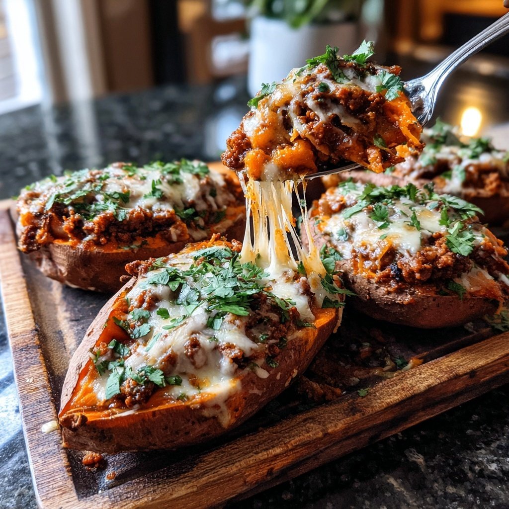 Ground Beef Stuffed Sweet Potatoes