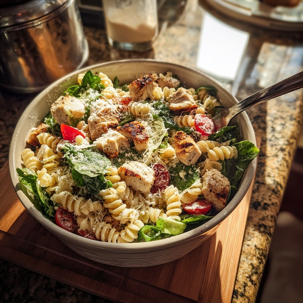 Healthy Chicken Caesar Pasta Salad